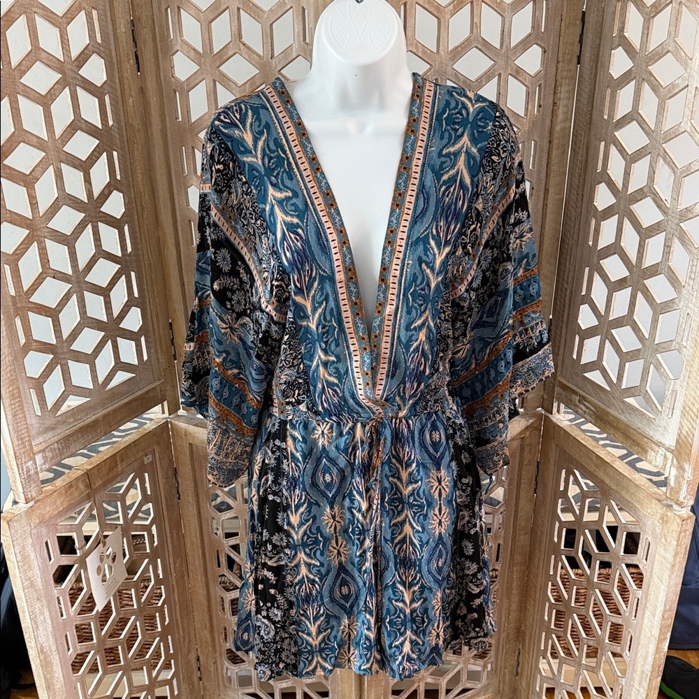 NWT Free People Mixed Emotions Bohemian Romper Blue size Large - Picture 4 of 15